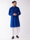 Vastramay Men's Blue And White Cotton Blend Kurta And Dhoti Set